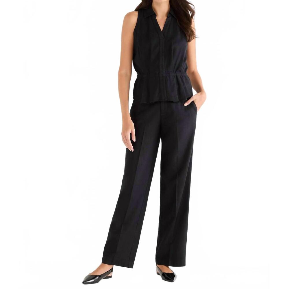 NEW NIC + ZOE sena stretch linen cinch vest in black